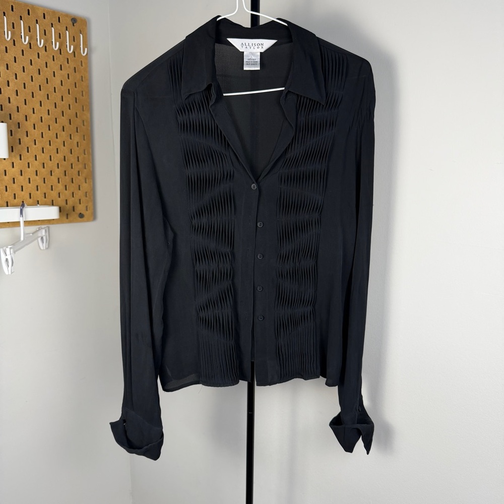 Allison Taylor Black Silk Button-Up Blouse